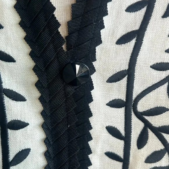 Linea by Louis Dell’Olio White Linen Black Embroidered Jacket Size XL - Picture 6 of 9